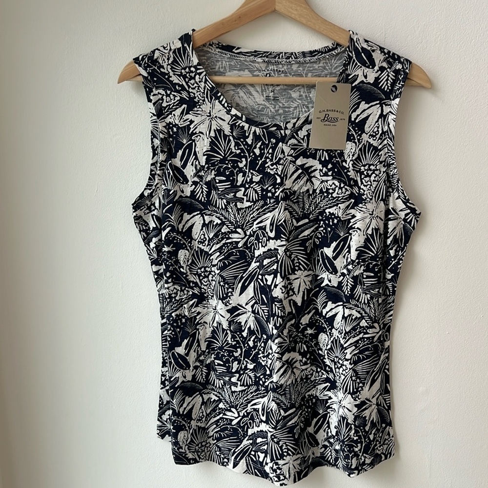 G. H. Bass & Co women’s tropical Hawaiian Floral Cotton Sleeveless Tank Medium